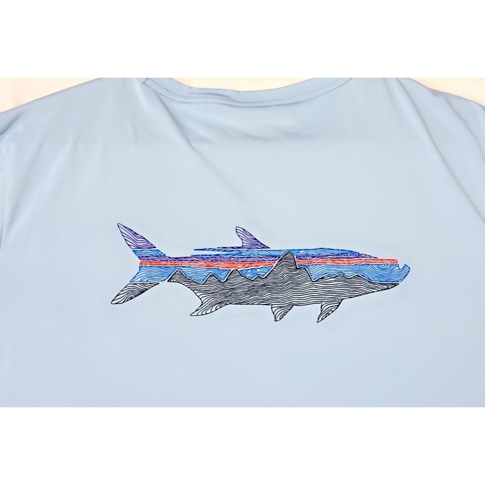 Patagonia Shirt Mens 2XL Blue Trout Long Sleeve Performance Sun UPF Fishing - Picture 5 of 7